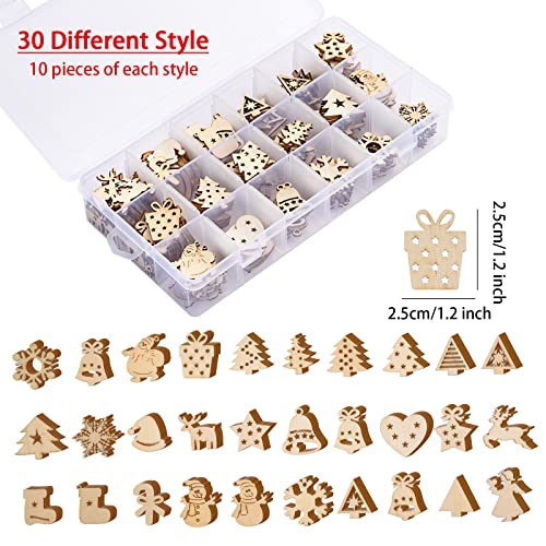 300 Pieces Unfinished Mini Wooden Christmas Ornaments DIY Wooden Christmas Ornaments Mini Blank Wood Slice Cutout Christmas Craft for Holiday Winter - WoodArtSupply