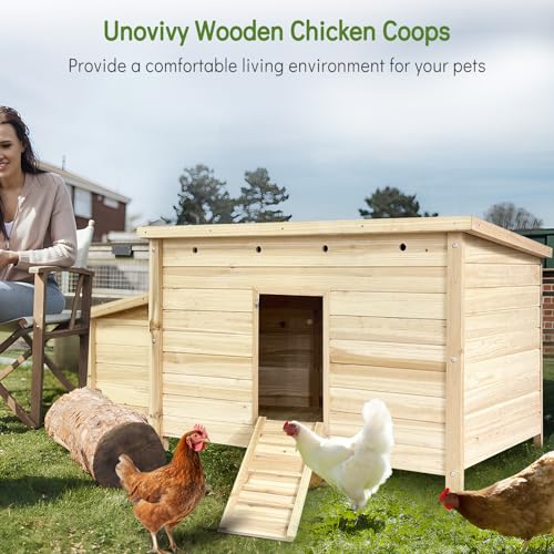 Unovivy Wooden Chicken Coop Hen House Poultry Cage with 2 Chicken Nesting Box & Ramp, Waterproof Roof Chicken Coop Pet House for Chicken Rabbit - WoodArtSupply