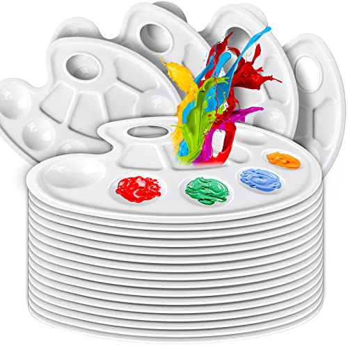 FANDAMEI 20 PCS Oval Paint Tray Palettes, Plastic Paint Tray Palettes, Paint Palettes Paint Pallets with Thumb Hole, for Adults & Kids, for Painting Fandamei