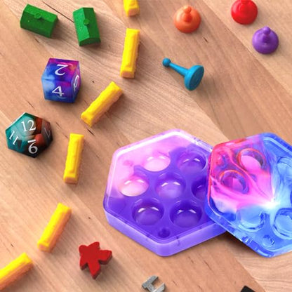 KISREL Dice and Dice Box Resin Molds Silicone, DND Dice and Dice Organizer Epoxy Resin Molds with 7 Standard Stereoscopic Dice Cavities, Silicone Molds for Resin, Dice Making Kit, Table Board Game
