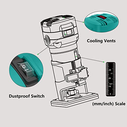 Dobetter Wood Router Tool, Compact Trim Router with 6 Wood Router Bits, 1/4" Collets and 8mm/12.7mm Adapter -PATR550 - WoodArtSupply