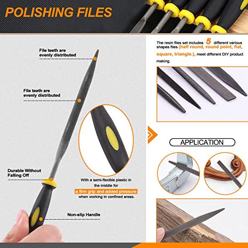 Rustark 26Pcs Resin Sanding and Polishing Casting Tools Assortment Kit Includes Sand Papers Metal Resin Files Polishing Blocks Scissors Brush Rustark