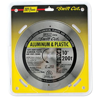 IVY Classic 35056 Swift Cut 10" 200 Tooth Aluminum & Plastic Cutting Circular Saw Blade with 5/8" Arbor, 1/Card - WoodArtSupply