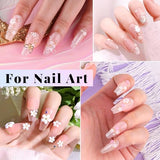3D Nail Charms, Manicure Kit with Nail Rhinestone Glue Gel (UV Curing), Butterfly White Pink Flower Starry AB Gems Caviar Beads Half Round Pearl & BELLEBOOST
