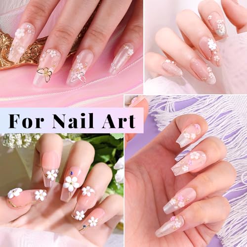 3D Nail Charms, Manicure Kit with Nail Rhinestone Glue Gel (UV Curing), Butterfly White Pink Flower Starry AB Gems Caviar Beads Half Round Pearl & - WoodArtSupply