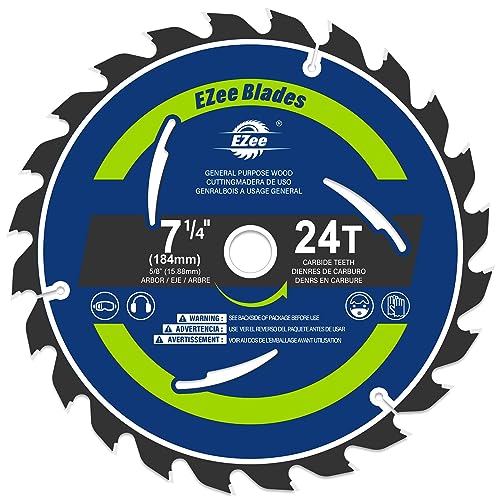 EZee Circular Saw Blades 7-1/4 Inch 24 Tooth Carbide-Tipped TCT ATB Fine Finish 7 1/4 Circular Saw Blade for Wood Cutting with 5/8"Arbor Thin Kerf - WoodArtSupply