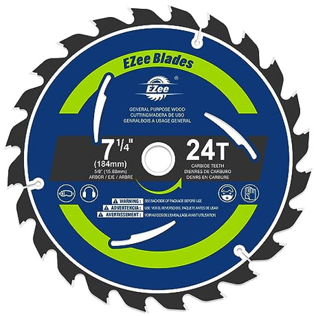 EZee Circular Saw Blades 7-1/4 Inch 24 Tooth Carbide-Tipped TCT ATB Fine Finish 7 1/4 Circular Saw Blade for Wood Cutting with 5/8"Arbor Thin Kerf EZee