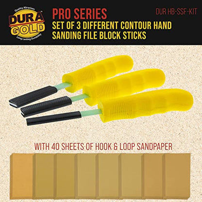 Dura-Gold Sanding Stick Kit with Ergo Handle Yellow Flat with 40 sheet Sandpaper Starter Kit