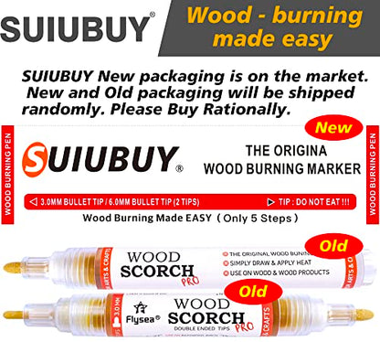 SUIUBUY Scorch Pen Marker - 2 PCS Wood Burning Pen Tool with Replacement Tip, Chemical Wood Burner Set for Burning Wood, Do-it-Yourself Kit for Arts