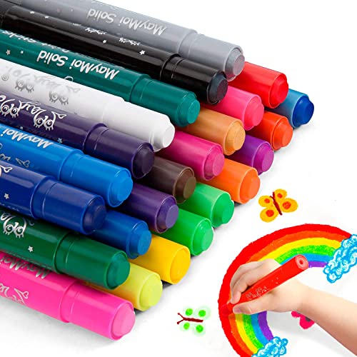 MayMoi Washable Tempera Paint Sticks | Non-Toxic, Quick Drying & No Mess Paint Sticks for Kids (24 Bright Colors, 6g)