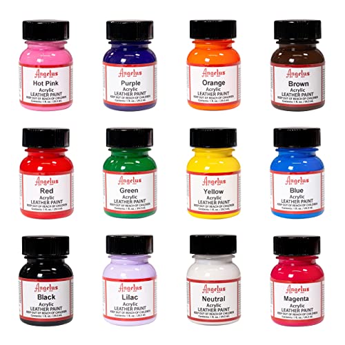 Angelus Brand Acrylic Paint Starter Kit 12 1oz Leather Vinyl Sneaker - WoodArtSupply