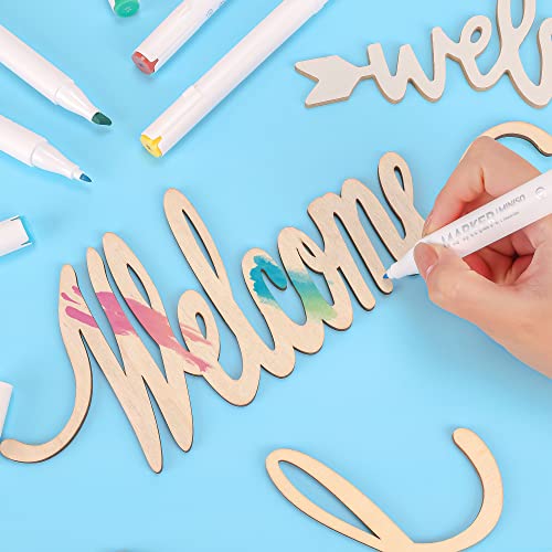Joyavo Welcome Hello Unfinished Wooden Letters Sign Wood Cutout Signs for Wreath Blank Decorative Word Signs for Crafts/Painting/Wall Decor/Letter