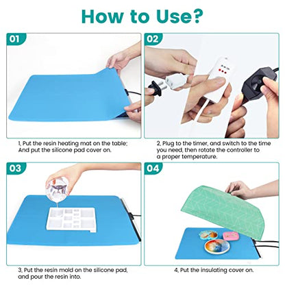 Resin Heating Mat with Cover Timer, Fast Resin Curing Mat, Epoxy Heater Silicone Heat Pad Drying Machine - WoodArtSupply