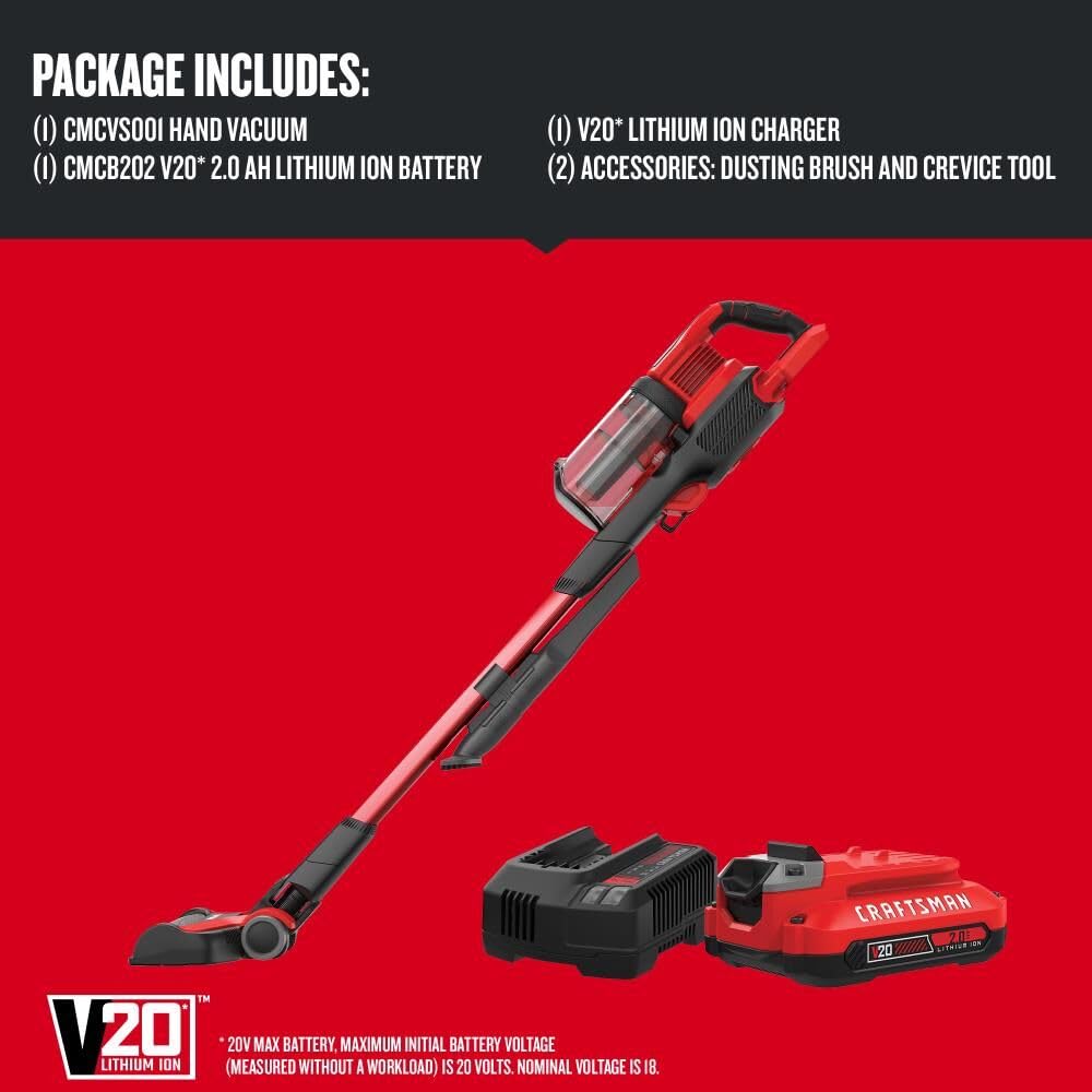 CRAFTSMAN V20 Cordless Stick Vacuum Kit, Removable Battery Included (CMCVS001D1) Craftsman