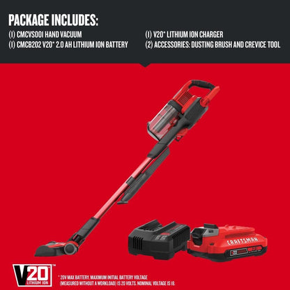 CRAFTSMAN V20 Cordless Stick Vacuum Kit, Removable Battery Included (CMCVS001D1) - WoodArtSupply