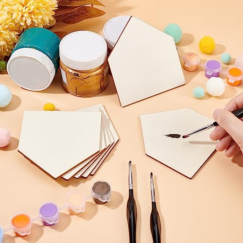 OLYCRAFT 20pcs 3.9x3.5 inch Unfinished Wood Home Plate 3cm Thick Wooden DIY Crafts Cutouts Unfinished Blank Wood Slices Undyed Pentagon Piece for DIY