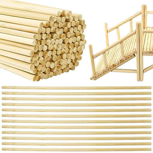 DLOnline 150Pcs Wooden Dowel Rods Wood Sticks - 1/4 x 12 Inch Unfinished Bamboo Sticks Precut Dowels for Crafts and DIY - WoodArtSupply