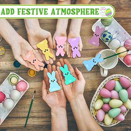 12 Pcs Easter Wood Bunny Cutouts Unfinished Bunny Table Wooden Sign Easter Tabletop Decoration Rabbit Shaped Blank Wooden Signs with 1 Base for Marsui