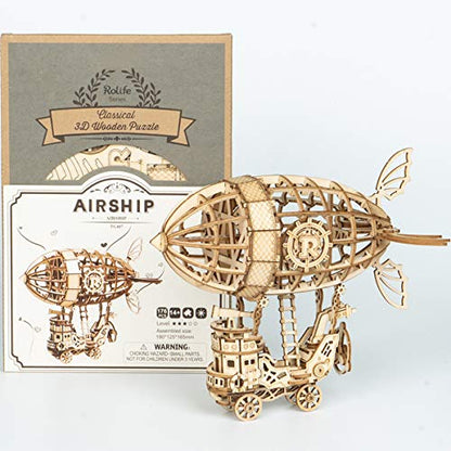 Rolife Build Your Own 3D Wooden Assembly Puzzle Wood Craft Kit Airship Model Gifts for Kids and Adults - WoodArtSupply