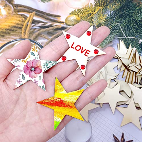 Honbay 50PCS 50mm/2inch Star Blank Unfinished Wood Slices, Wooden Star Embellishments Christmas Ornaments for DIY Crafts, Home Decoration, Games,