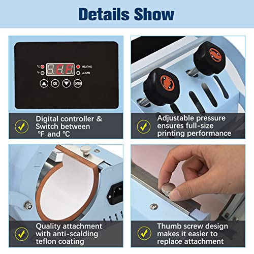 PlanetFlame Tumbler Heat Press Machine 110V Tumbler Mug Press for 30oz 20oz 16oz Sublimation Straight Skinny Tumblers Glass Jar Cans & 11-15oz Mugs, - WoodArtSupply