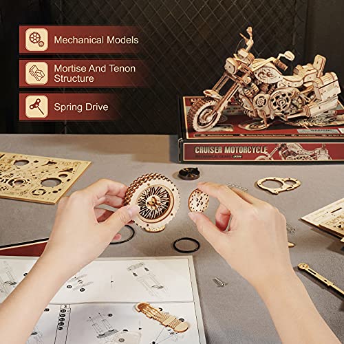 Rowood 3D Puzzles for Adults, Model Car Kits, Wooden Model Kit for Adults to Build,DIY Motorcycle Mechanical Gears Building Set Toys for Boys, RoWood