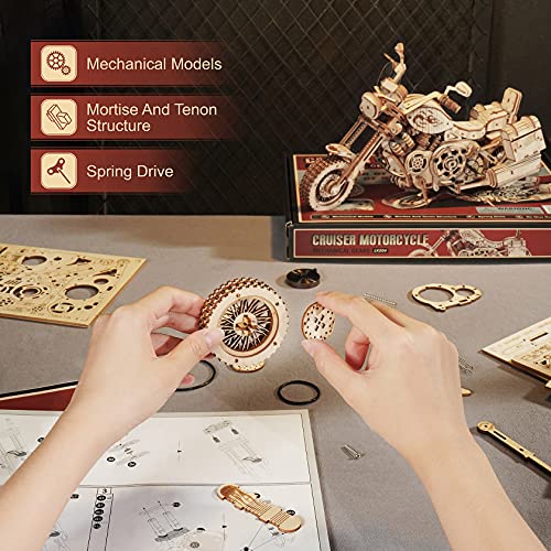 Rowood 3D Puzzles for Adults, Model Car Kits, Wooden Model Kit for Adults to Build,DIY Motorcycle Mechanical Gears Building Set Toys for Boys,