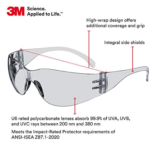 3M Safety Glasses, Virtua, ANSI Z87, 20 Pairs, Indoor/Outdoor Clear Hard Coat Lens, Clear Frame 3M
