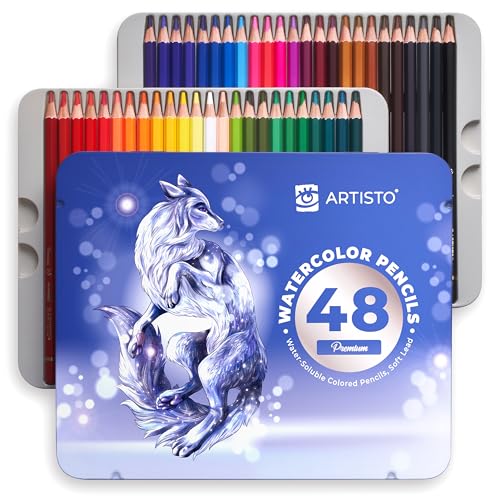 Artisto Premium Watercolor Pencils | Set of 48, Quality 3.5mm Soft Core Leads, Water-Soluble Pencils, Perfect for Beginner & Advanced Artists - WoodArtSupply