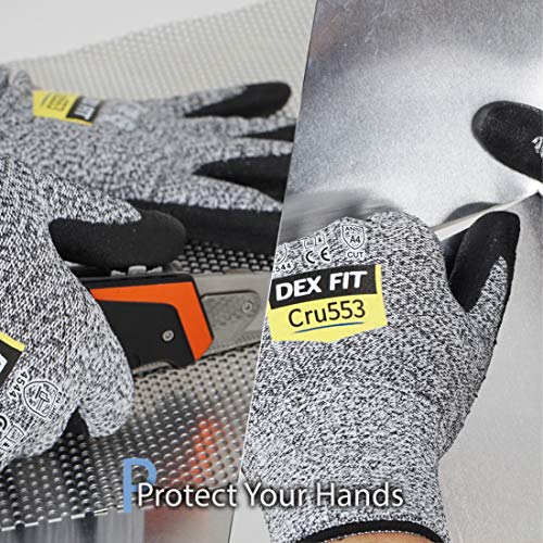 DEX FIT Level 5 Cut Resistant Gloves Cru553, 3D-Comfort Fit, Firm Grip, Thin & Lightweight, Touch-Screen Compatible, Durable, Breathable & Cool, - WoodArtSupply