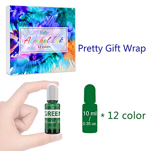 Alcohol Ink Set - 12 x 0.35oz Colors Alcohol Based Ink for Epoxy Resin Painting, Resin Petri Dish Making, Resin Art - Concentrated Alcohol Paint Limino
