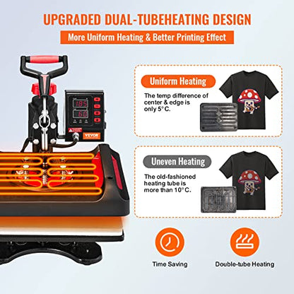 VEVOR Heat Press, 12 x 15 Inches Multifunctional Clamshell Printer 11 in 1, Digital Dual-Tube Heat Press Transfer Machine, Swing Away Sublimation