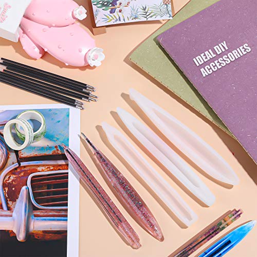 203 Pieces Pen Shape Resin Molds set 3 pieces Ballpoint Pen Silicone Molds with 100 Pieces Ballpoint Refill Pens and 100 Pen Caps, Cylinder Shaped Outus