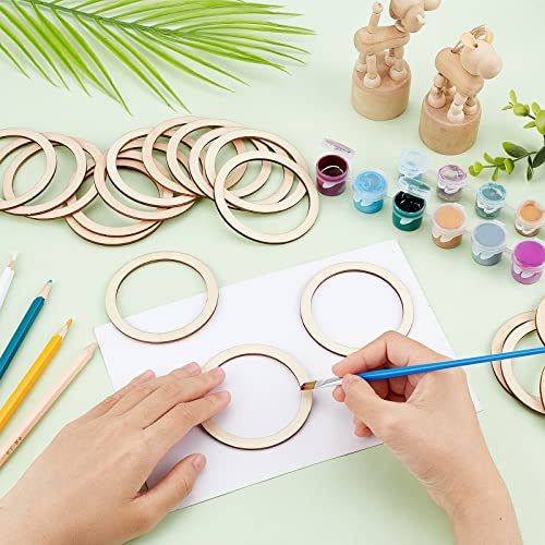NBEADS 50 Pcs Natural Wood Rings, 2.9" Unfinished Wood Pieces Circle Ornaments Wood Linking Rings Blank Wooden Slices for Painting Christmas Home NBEADS