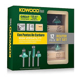 KOWOOD Pro Router Bits Sets of 12Z Pieces 1/4 Inch Shank, Professional Woodworking Tools (12Z 1/4 Shank) KOWOOD
