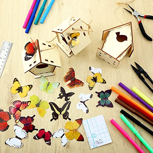 Wooden Birdhouse Craft Kits for Kids to Build, 4 Shapes Wooden Unfinished Bird House with Watercolor Pen and Butterfly Sticker for Boy Girl Children - WoodArtSupply