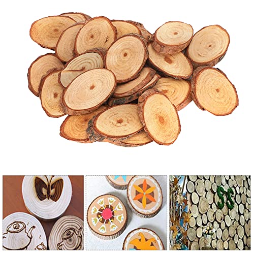 25Pcs Wood Slices Craft Oval Unfinished Wood kit Predrilled with Hole Wooden Circles for Arts Wood Slices Christmas Ornaments DIY Crafts LIZEALUCKY