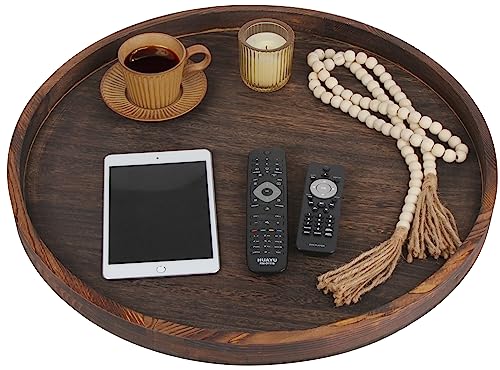 Gurfuy Extra Large Round Ottoman Table Tray 24" - Rustic Wooden Serving Tray for Farmhouse Decorative Oversized Coffee Table Trays Living Room Gurfuy