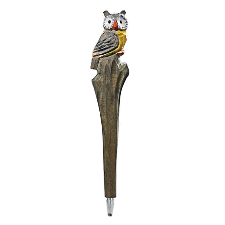 TALKLEK 1PCS Handmade Wood Carved Grey Owl Gel Pen with 3 PCS Refills | Grey Owl, Creative Hand Crafted Pen School Office Supply, Fun Novelty Writing TALKLEK