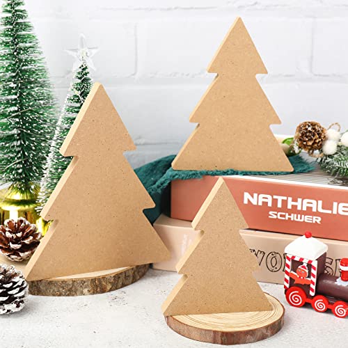 Whaline 6Pcs Christmas Tree Wooden Cutouts 3 Sizes Unfinished Xmas Tree Table Wooden Signs Farmhouse DIY Tiered Tray Decor for Christmas Home Kitchen