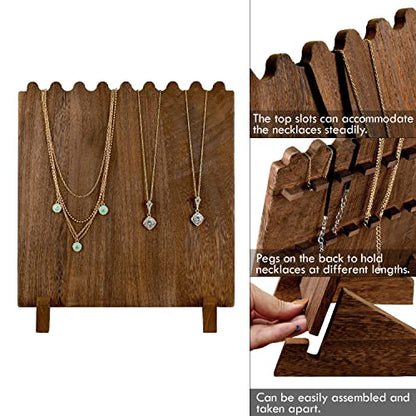Ikee Design Set of 2 Wood Necklace Jewelry Display Stand for 8 Necklaces, Necklace Display Holder, Wood Plank Necklace Display Stand, Brown Color