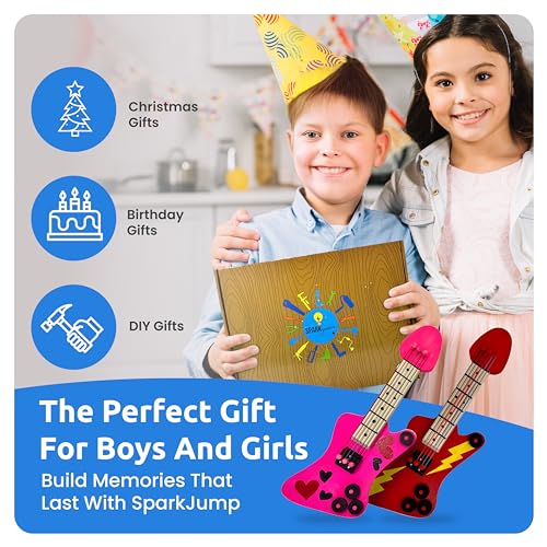 SparkJump DIY Guitar Wooden Building Kit: STEM Kits for Kids Age 8-10 - Wood Crafts for Kids Ages 4-8 and Up, Building Kits for Creative Play and SparkJump