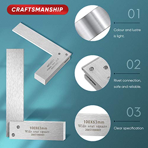 Engineer Square Machinist Square Set Mechanical Steel High Precision Square Woodworking Wide Base Square Tool Wide Sitting Angle Square L-type Weewooday