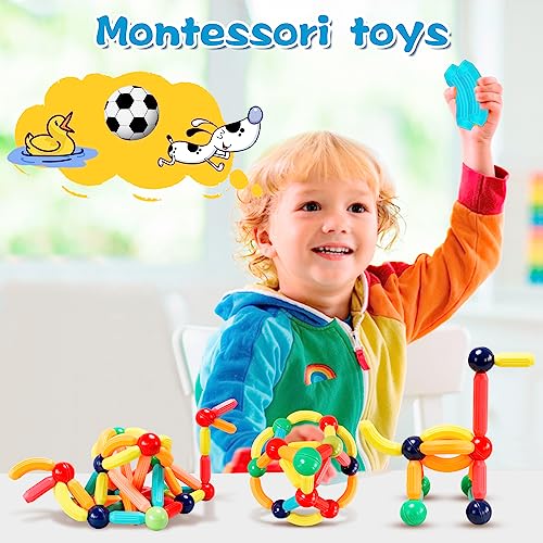 DMOIU 64 Pcs Magnetic Building Blocks STEM Educational Toy for Kids Montessori Learning Sticks and Balls, Sensory Activities Toys for Toddlers, Gift