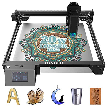 LONGER RAY5 130W Laser Engraver, 20W Output CNC Laser Cutter DIY Laser Engraving Machine, Exclusive 3.5" Touch Screen for DIY, Cutting Tool for Metal - WoodArtSupply