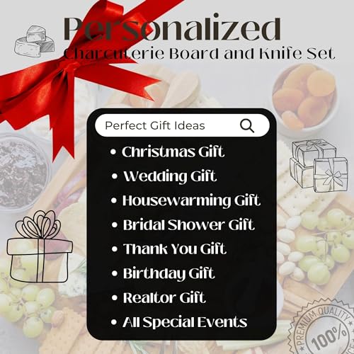 Personalized Charcuterie Board Large Cheese Board and Knife Set, Engagement Gifts, Customized Wedding Gifts for Couples Anniversary Gift Engraved ViaDante Home Concept