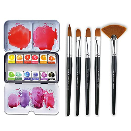 Get a Bundle of SCHPIRERR FARBEN with 12 Watercolor Paint Set and 5 Professional Paint Brushes Size 20 for a Reduced Price, Watercolor Kit and SCHPIRERR FARBEN