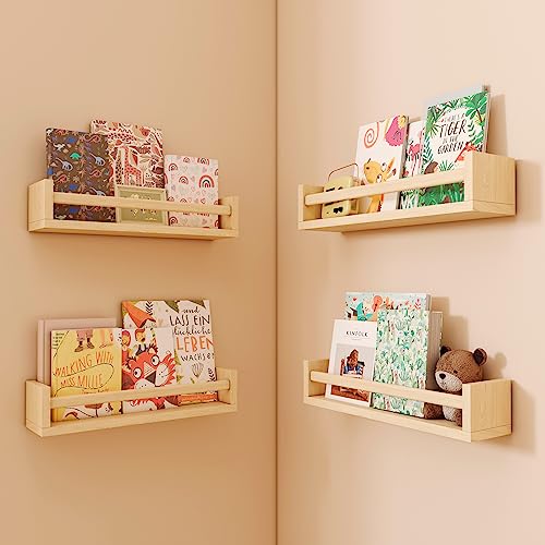 CRAZYMOTO Floating Nursery Book Shelves Set of 4 - Stylish Wall-Mounted Storage for Kids' Rooms - WoodArtSupply