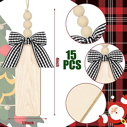 15 Pieces Christmas Stocking Wood Tags Unfinished Wood Pendant Tags Personalized Blank Wooden Stocking Tags Rustic Farmhouse Hanging Tags Xmas - WoodArtSupply