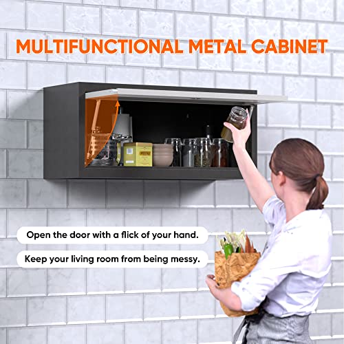 GangMei Metal Wall Storage Cabinet, Hanging Garage Cabinets with Up-Flip Doors for Home Office Basement Pantry School and Workshop - WoodArtSupply